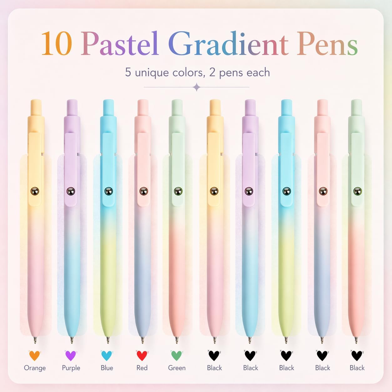 10 count Colored Gel Ink Pens Gradient - Office Journaling School Supplies Colorful Retractable Ink Fine Point Pens with Gradient Barrel, Cute Pastel Aesthetic Smooth Writing Pen for Women Gifts