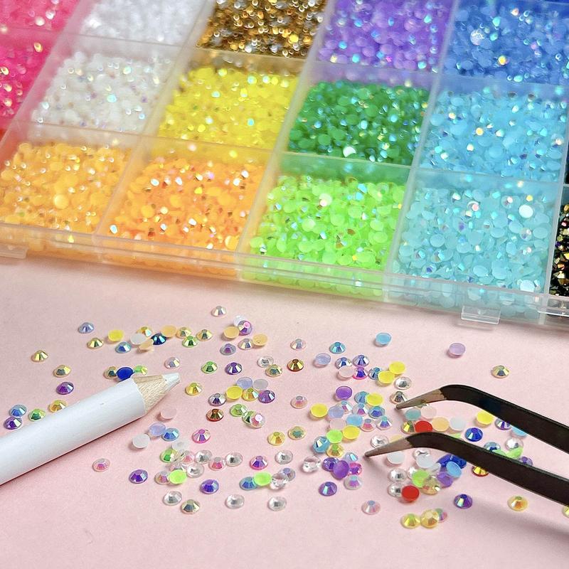 1 Box 24 Colors Semi-circular Rhinestones Bedazzling Kit, 3mm Multi-colors Hot Selling Flatback Resin Diamond Nail Gems DIY Phone Case Headphone Pen Nail materials Rhinestone Decorations