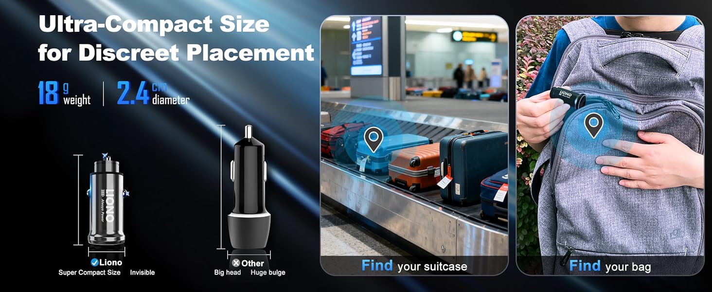 LIONO Car GPS Tracker & Charger with Built-in Rechargeable Battery, GPS Tracker for Vehicles, Hidden Car Tracker for Anti-Theft & Parking Location, for Family& Fleets, No Monthly Fee, No SIM, iOS Only