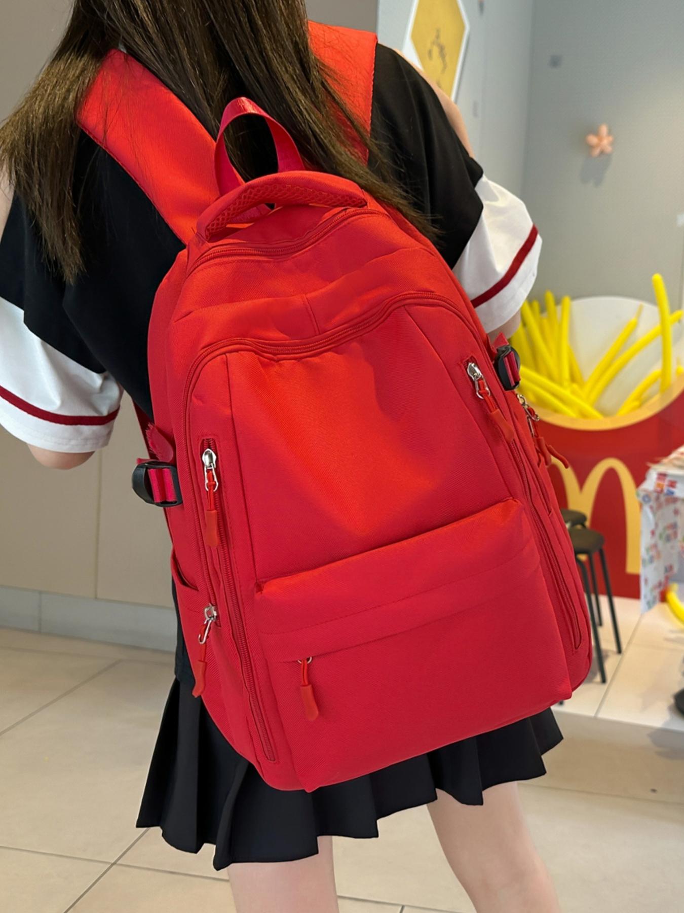 1pc  Women's backpack with solid color and clean color, zipper closure, fashionable and versatile, casual and simple, Durable Backpack, suitable for students to go to school, campus, work, commuting, shopping, women's backpack