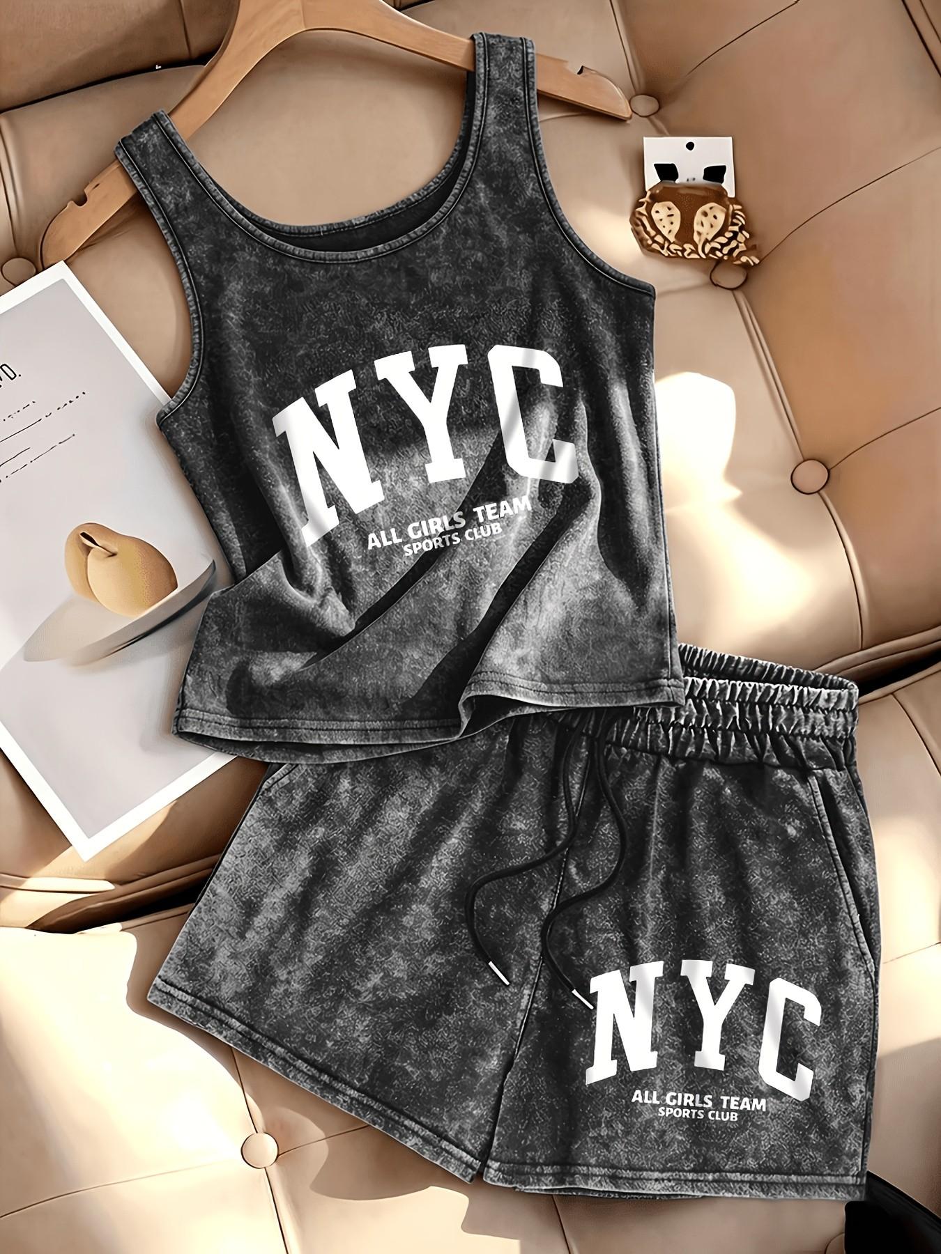 American Retro Vintage Washed Matching Set: U-Neck Cropped Sleeveless Racerback Tank + High-Waisted Drawstring Shorts – Available in Multiple Colors – A Must-Have Summer Set for a Casual, Trendy, Edgy Look.