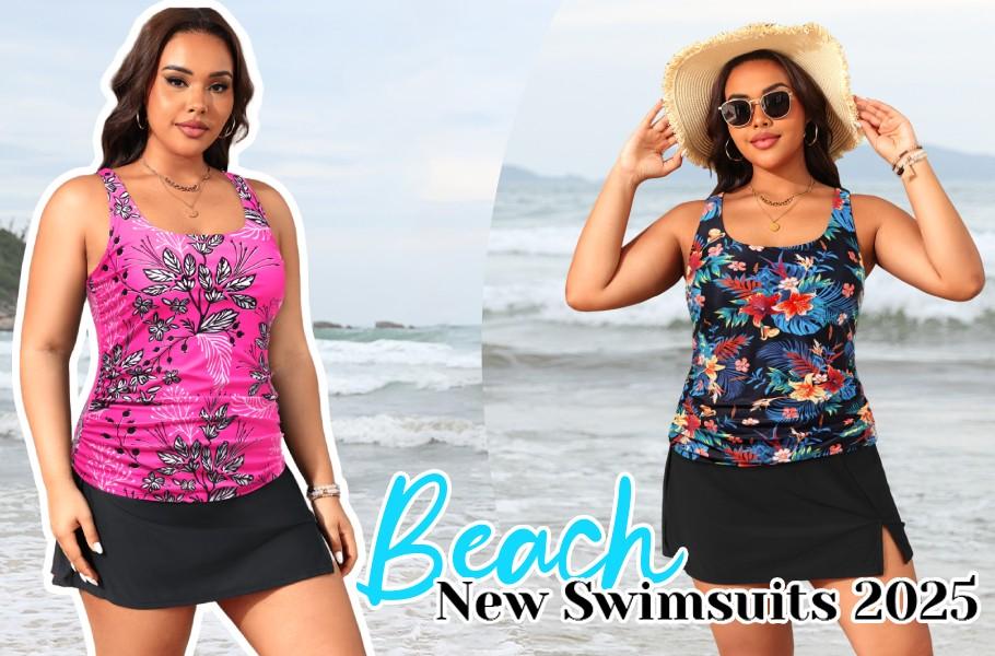 Daci Plus Size Tankini with Skirt - Women Two Piece Swimsuits Tummy Control Bathing Suits Scoop Neck Swimwear