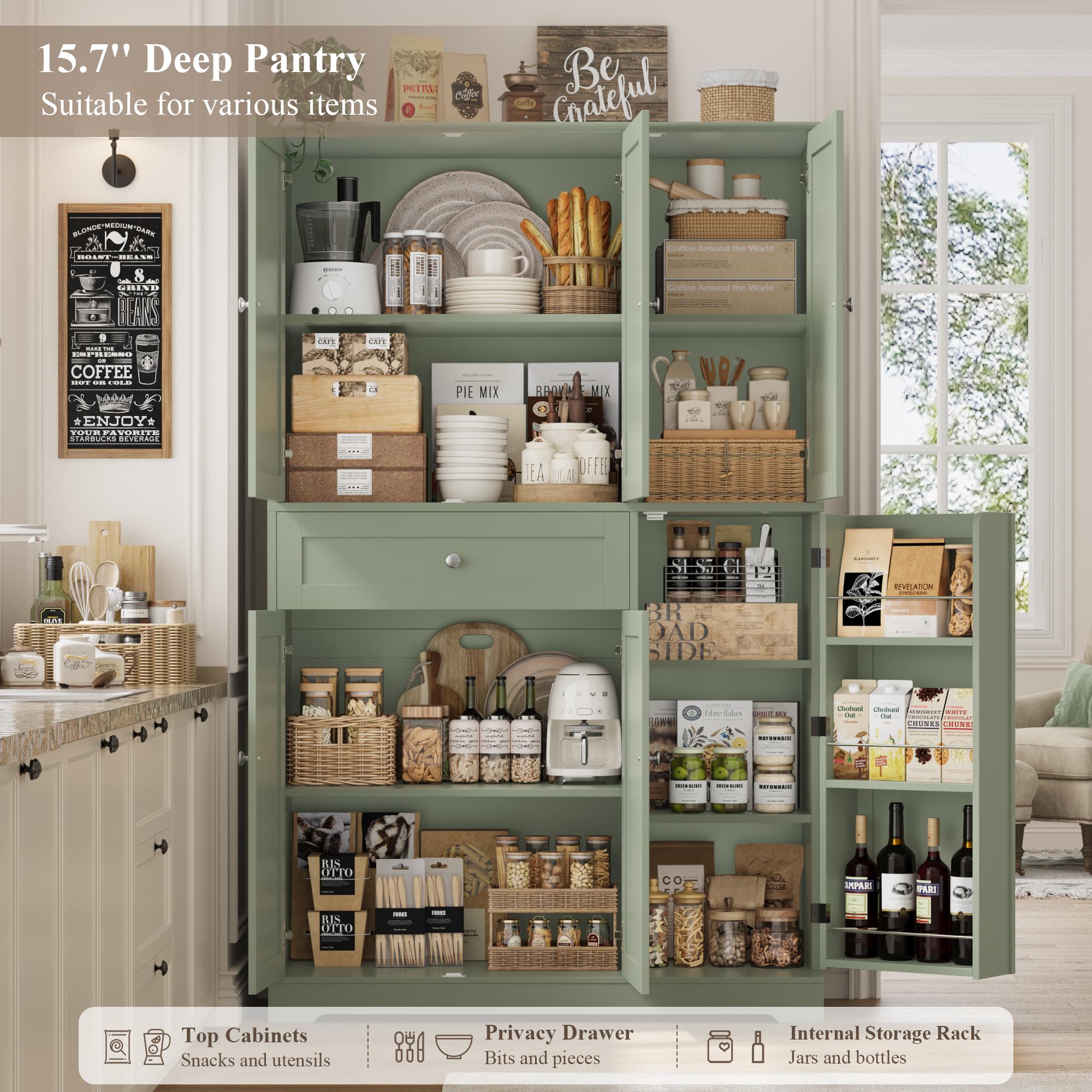 【2 packages shipping 】HOSTACK 68" Tall Kitchen Pantry Storage Cabinet, Modern Kitchen Hutch Cabinet with Doors and Shelves, Freestanding Food Pantry with Large Storage Drawer