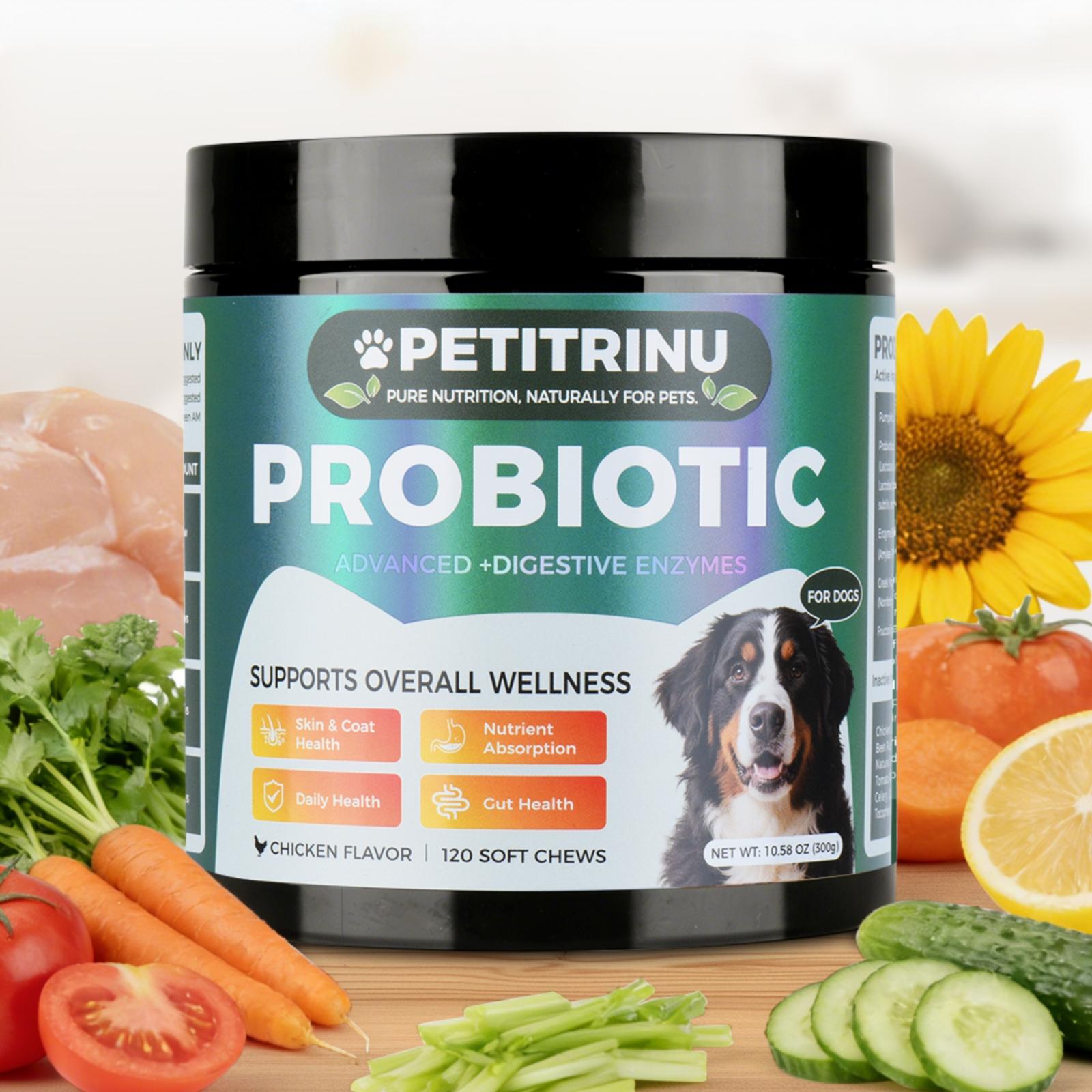 Probiotics for Dogs, All-Natural Gut & Skin Support for Dogs, Support Gut Health, Digestive Health & Seasonal Allergies CHICKEN Flavor 120 Soft Chews