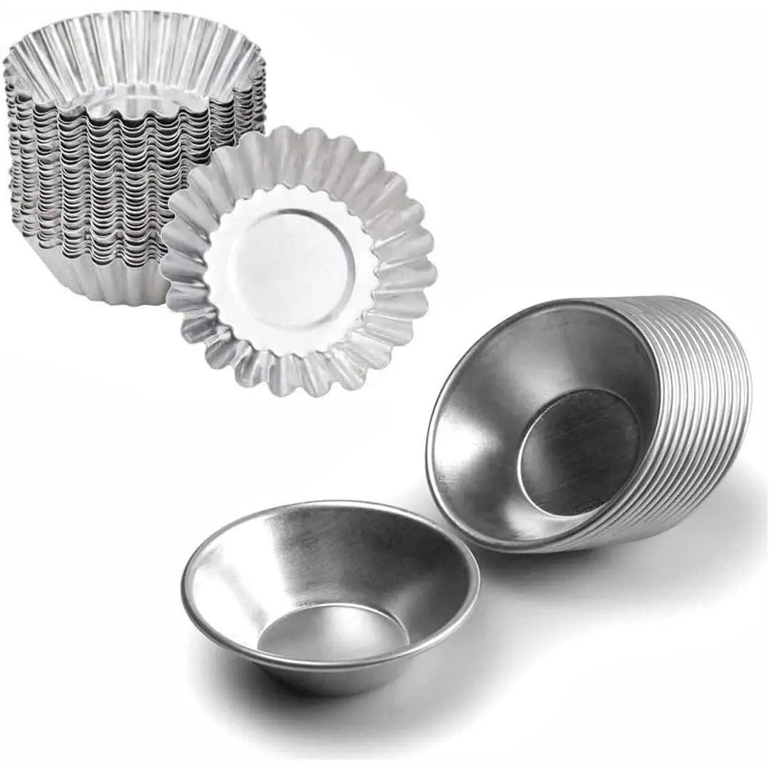 30 Pack Reusable Non-Stick Egg Tart Molds Mini Pie Tins Aluminum Bakeware