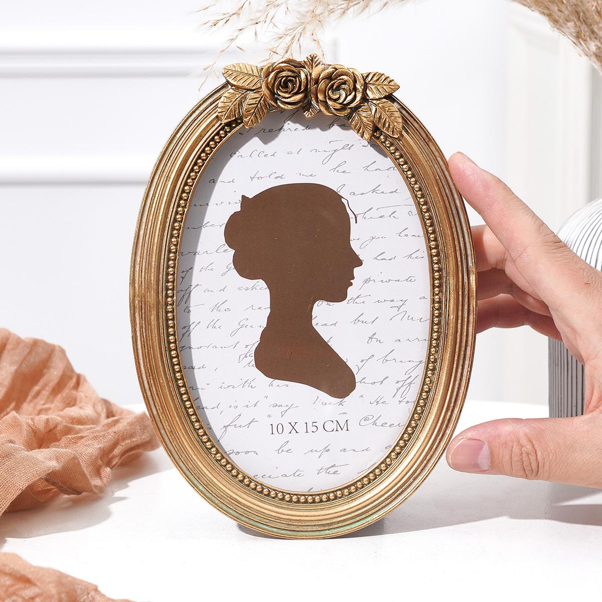 Modern Creative Resin Oval Rose Frame, Simple Home Desktop Decor, Photo Frame for Bedroom Office Study Desk