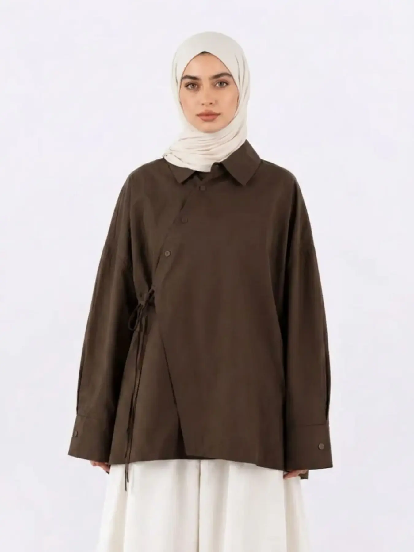 Muslim Irregular Top Tie-Back Loose Shirt, Comfortable and Stylish Design, Perfect for Daily Wear, Ideal for All Seasons