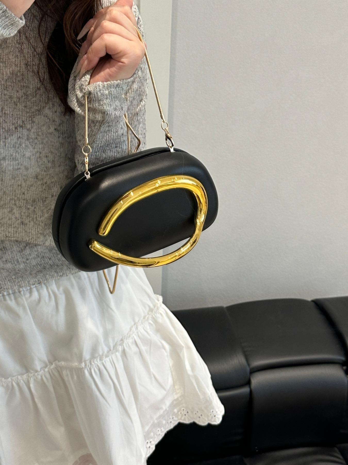 Elegant Women's Chain Shoulder Evening Bag, Fashion Handbag, Party Decoration Bag, Hard Shell Metal Clutch, Box Bag, All Seasons, Fashionable Unique Bags