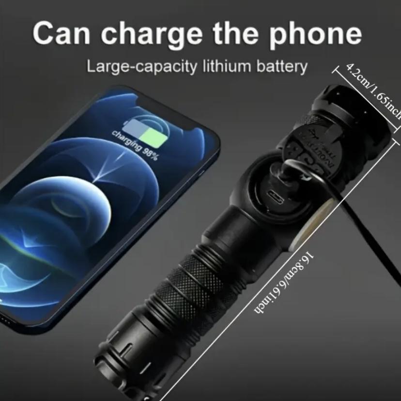 Rechargeable Pocket Flashlight, USB Rechargeable Flashlight, Five Modes LED High Lumen Light, Ultra Bright Lamp with Strap, Ideal for Emergencies, Camping, Hiking, Portable Flashlights