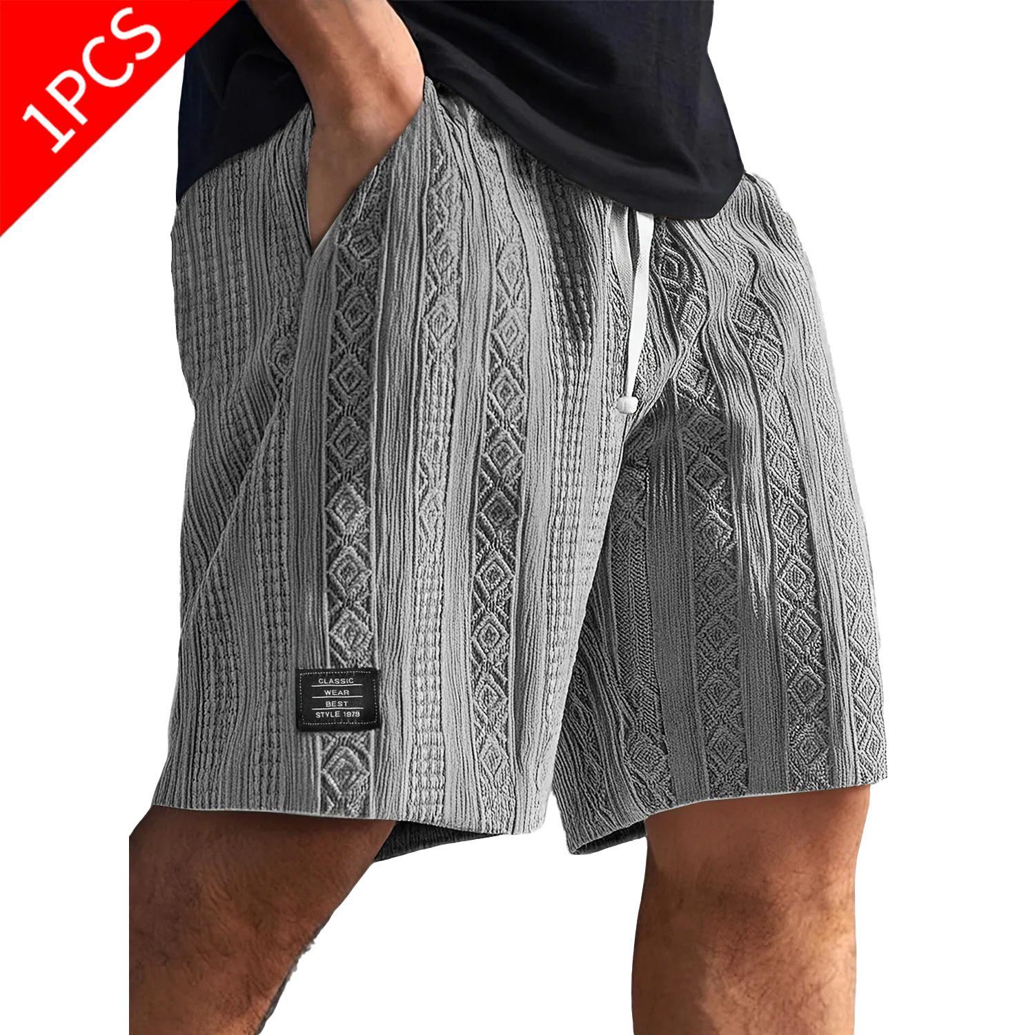 Men's Cotton Knit Jacquard Textured Activewear Shorts - Athletic-Cut, Above-Knee Length, Breathable Drawstring Male Shorts for Gym, Cycling (Clearance Bottoms), Active Wear