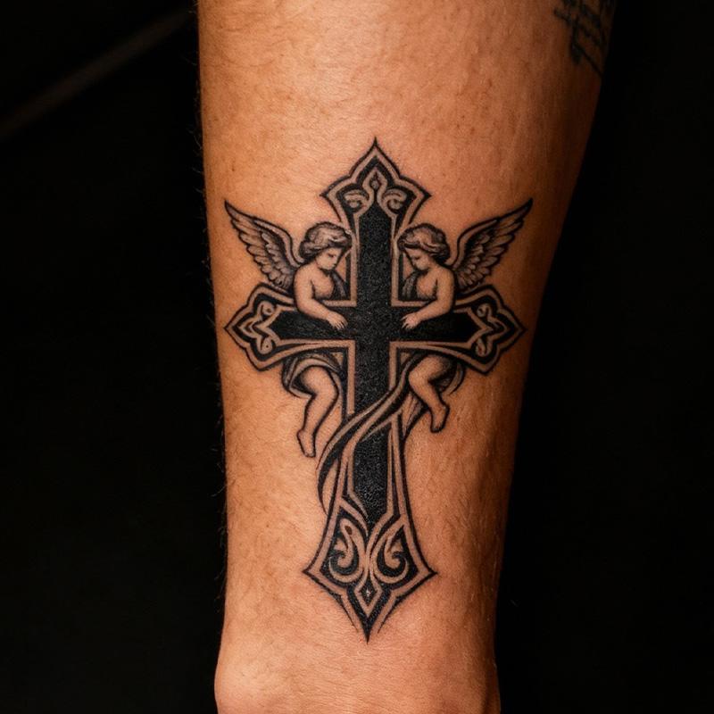 Cool Cross Temporary Tattoo Stickers, Waterproof Long-Lasting 7-14 Days, Herbal Half-Permanent Fake Tattoos for Men and Women