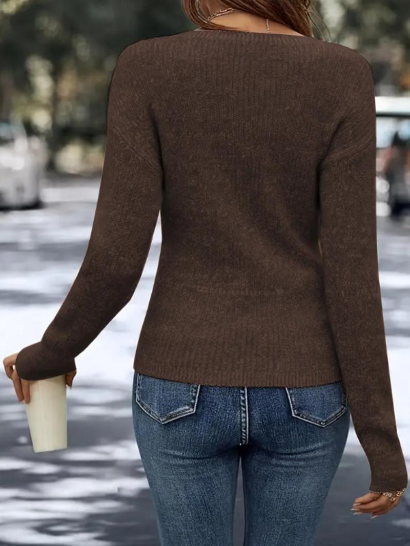 Elegant Women's Casual Knit Sweater, Long Sleeve Warm Pullover for Spring & Fall, Korean Style Holiday Fashion Top