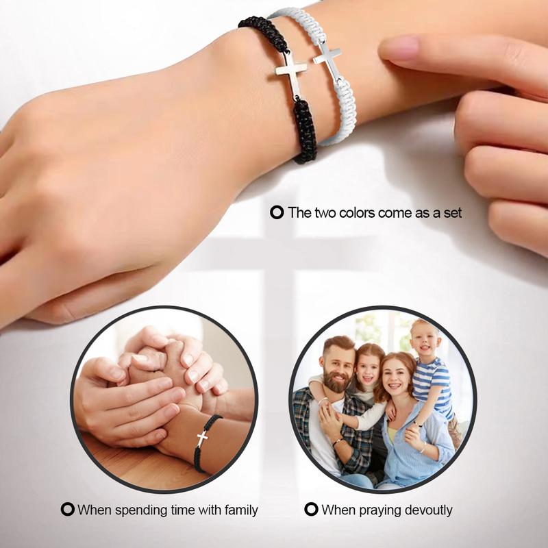 Adjustable Cross Friendship Bracelet – Braided Rope Christian Jesus Wristband, Matching Couple BFF Bracelets, Lucky Strand String for Women, Men, Boys & Girls, Easter Baptism Gift