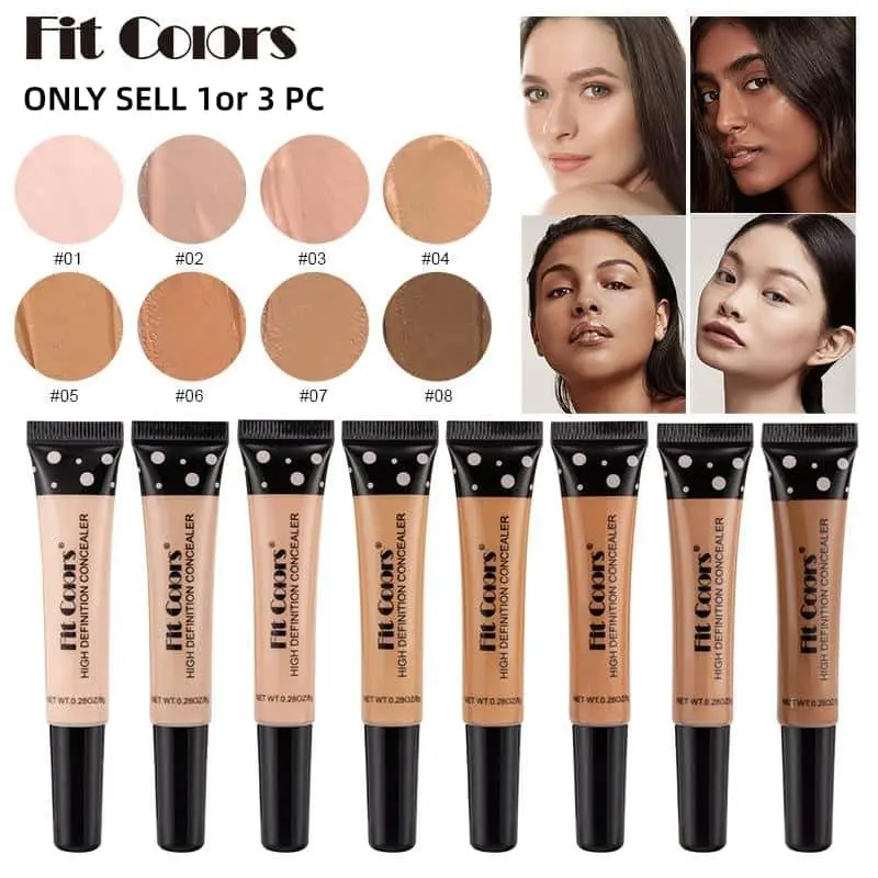 1/3PCS Fit Colors Liquid Concealer, 8 Shades, Full Coverage, Waterproof Matte, for Dark Circles & Blemishes, Under Eye Concealer, Face Makeup Corrector, Concealer Tube