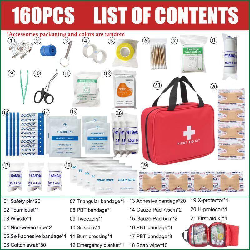 Portable Emergency Kit, 27/160 pcs Outdoor First Aid Kit, Healthcare Emergency Supplies and Accessories for Hunting, Hiking, Camping, Multipurpose Medical Accessories Includes Bandages, Tweezer