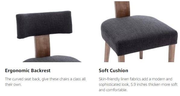 CHAIRUS Dining Chairs Set of 2,Mid-Century Modern Linen Padded Dining Chairs with Wood Legs, Modern Upholstered Fabric Dining Room Chair,Living Room Bedroom Outdoor Lounge Chair, Curved Backrest Kitchen Chairs, Beige