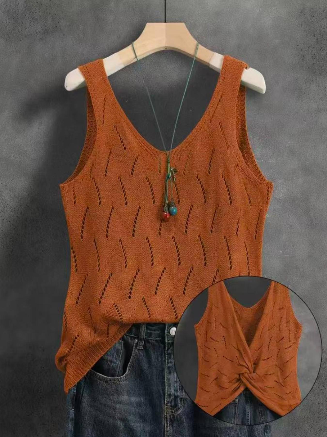 Women's V-Back Cutout Cross Camisole Tank Top, Summer Casual Sleeveless Backless Twist Knot Top, Lightweight Breathable Versatile Elegant Fashion Top