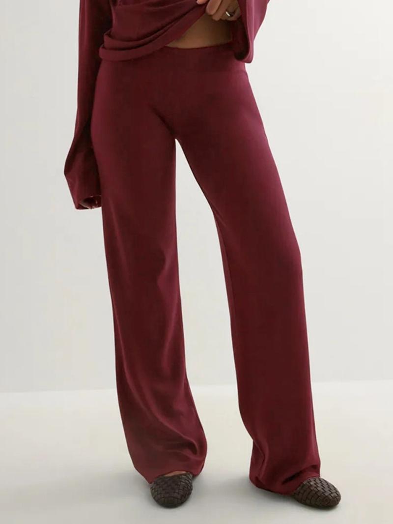 Women's New Fall Round Neck Flare Sleeve Top & Elastic Waist Straight Leg Pants Set, Casual Fashion for Daily Wear