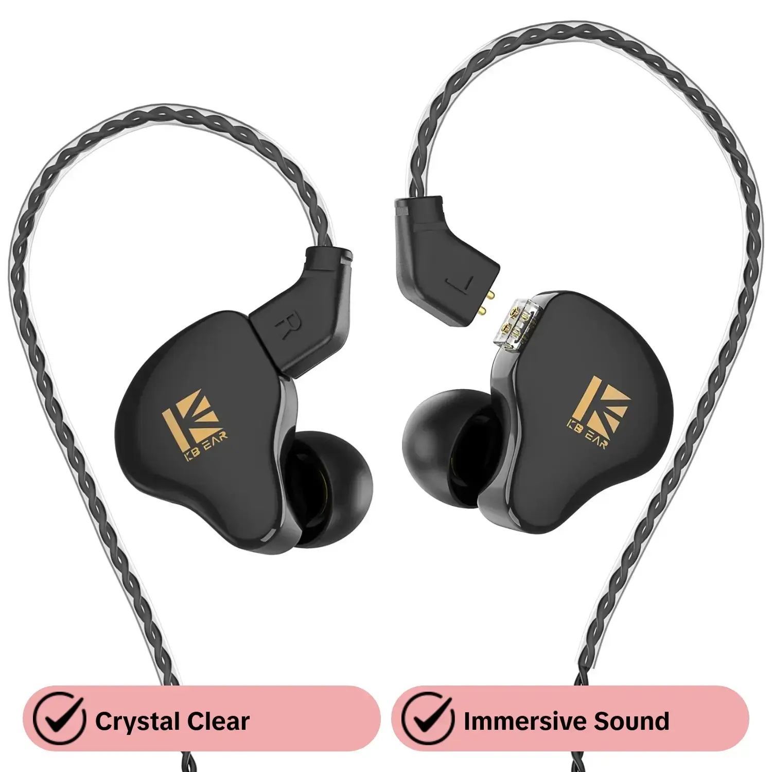 Kbear Ks1 In-Ear Headphones, Super Bass Wired Earbuds, Earphones Wired, Ear Monitors, Clear Sound Quality, High Resolution Noise Cancelling Monitor Headsets for Singers Musicians, Transparent
