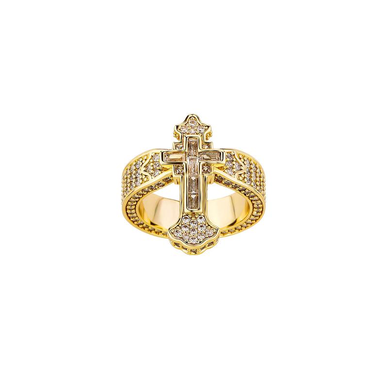 (CR004N) Vintage Crest Cross Ring 5A CZ Hand-Set Antique Finish Unisex Heritage Gift Statement Jewelry for Men & Women