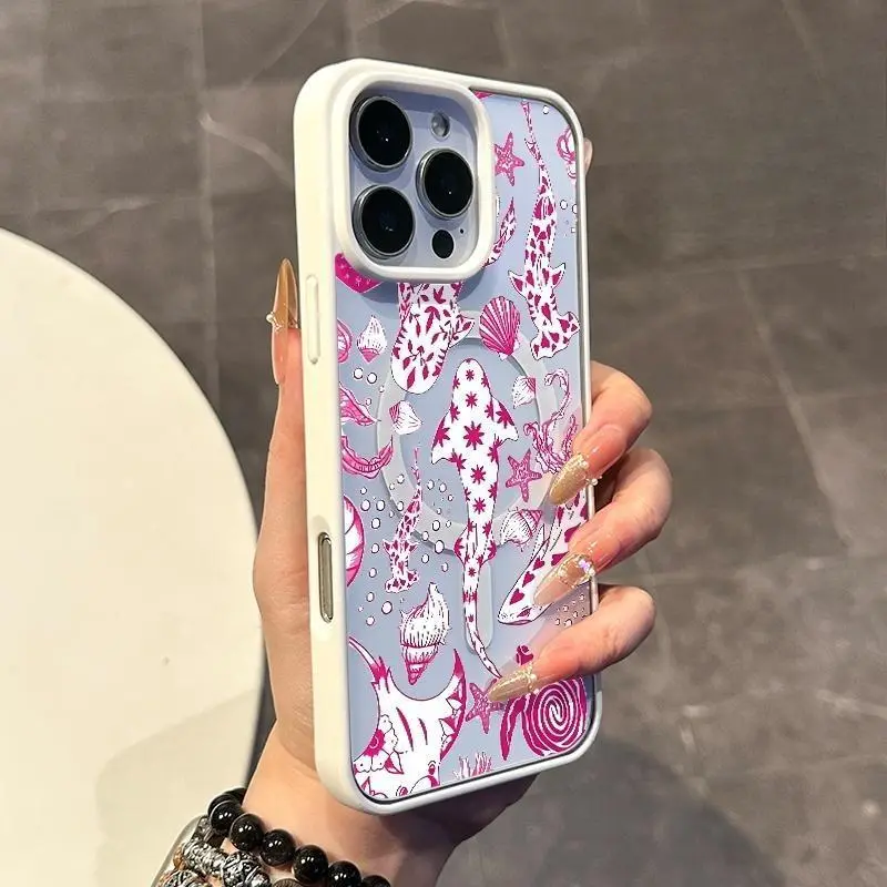 Magnetic TPU Material Phone Case for iPhone Series (11/12/13/14/15/16/17 Pro/Pro Max/Plus), Nautical Pink Protective Cover, Lightweight Anti-Slip Grip Ultra-Thin Aesthetic Cute Mobile Accessory
