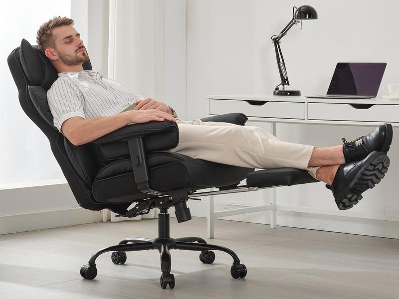 Gzagdecr Big and Tall Office Chair 400lbs PU Leather High Back Gaming Chair with Foot Rest Reclining Executive Ergonomic Office Chairs Lumbar Support Computer Chair Adjustable Armrests