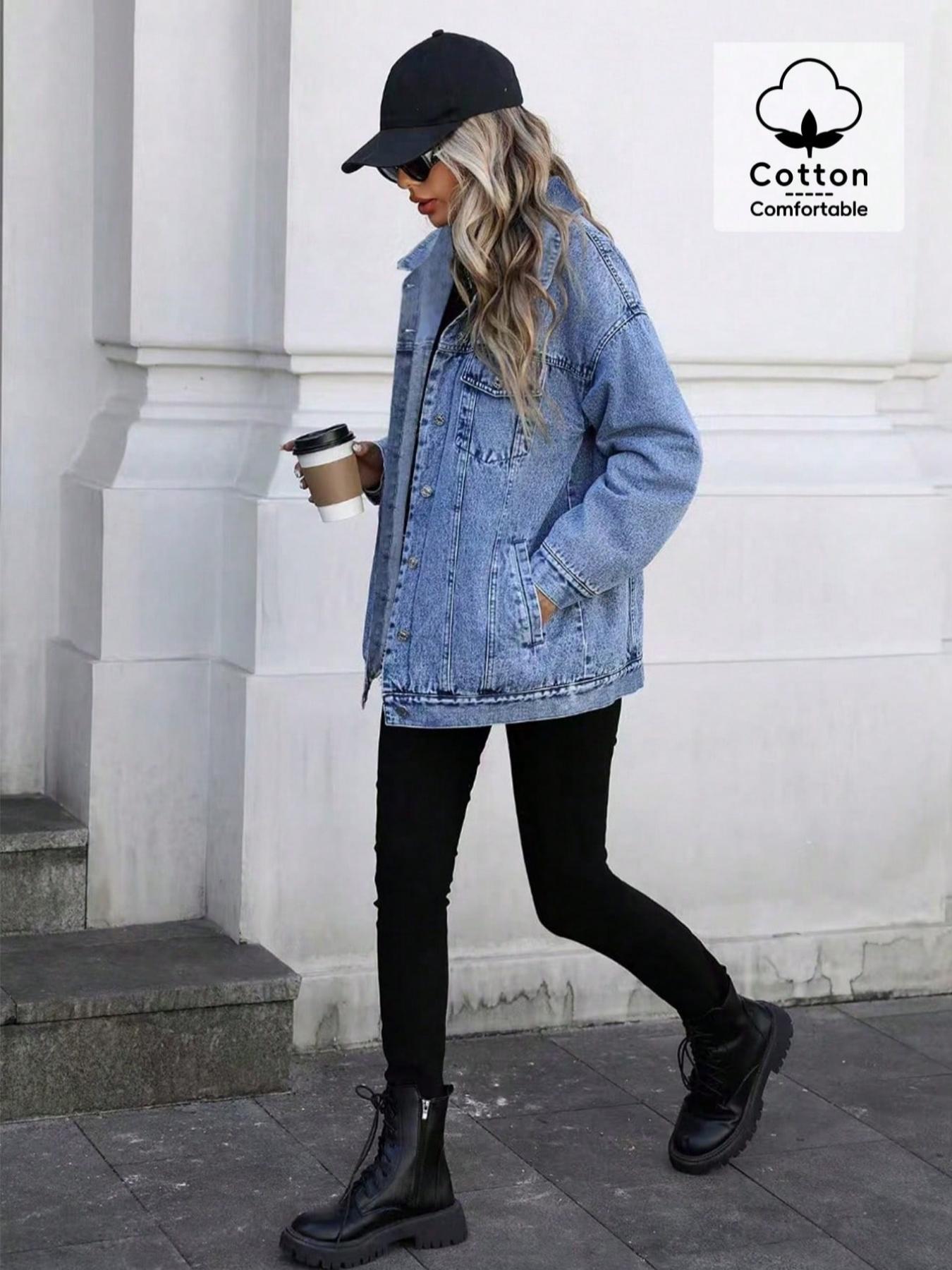 OBlue Jeans Elegant Street Style Loose Fit Denim Jacket Outerwear, All Season Casual Wear, Versatile and Comfortable, Perfect for Everyday Use