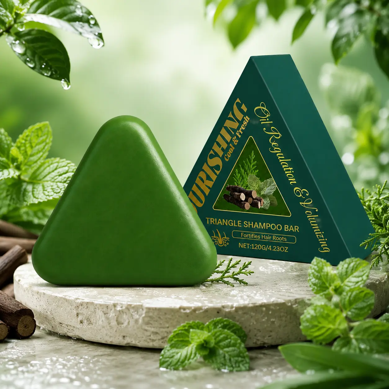 Triangle Herbal Shampoo Bar, Natural Plant‑Infused Solid Shampoo Soap, Deep Cleanses Scalp, Controls Oil, Nourishes Hair Roots, Delivers Smooth Shiny Non‑Greasy Hair, For Daily Home Hair Washing For Men Women With Oily Flat Dull Hair