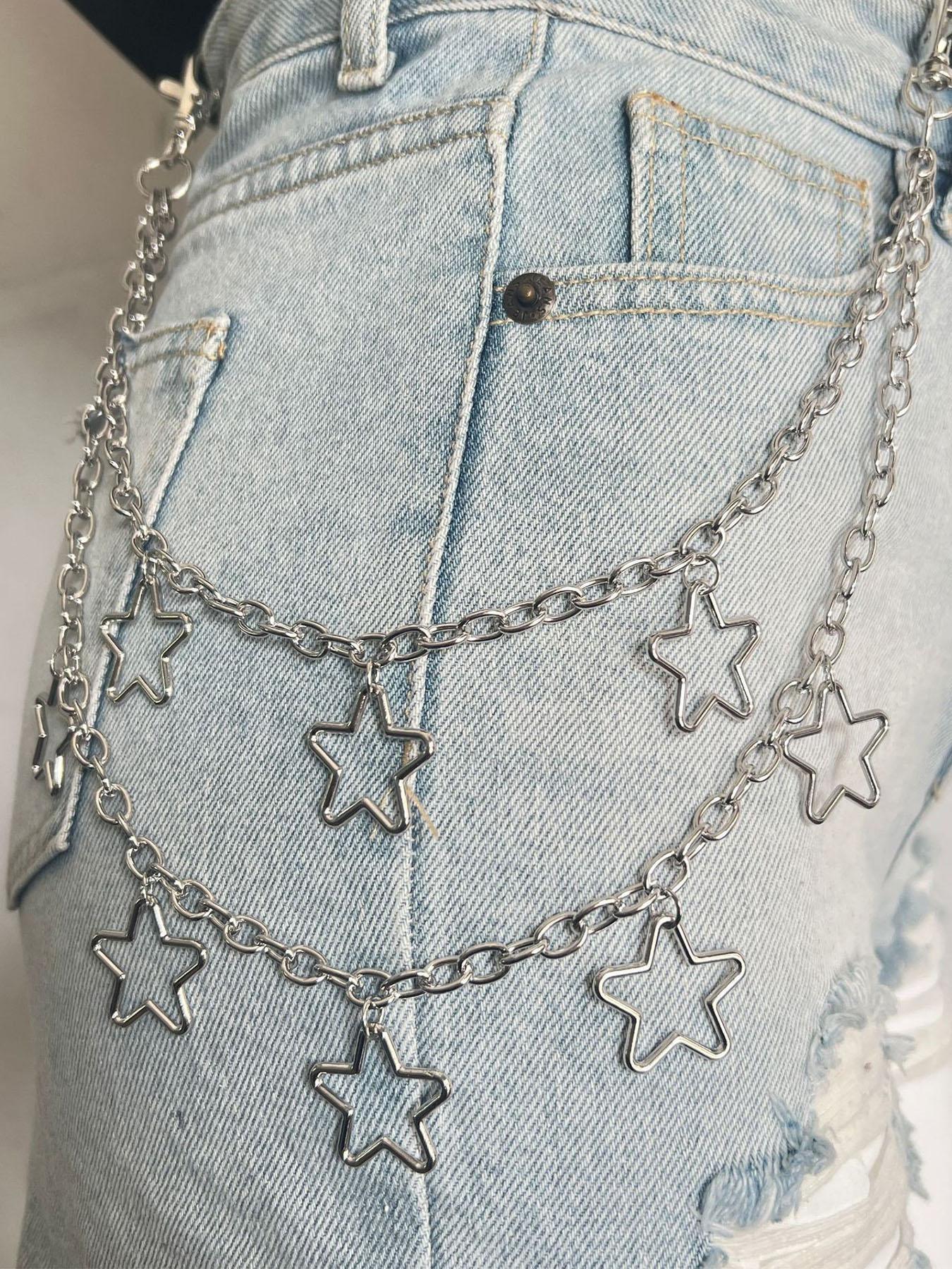 Punk Rock Metal Star Pendant Waist Chain, Unisex Street Dance Denim Accessory, Hip Hop Style for Men Women Daily Party Wear