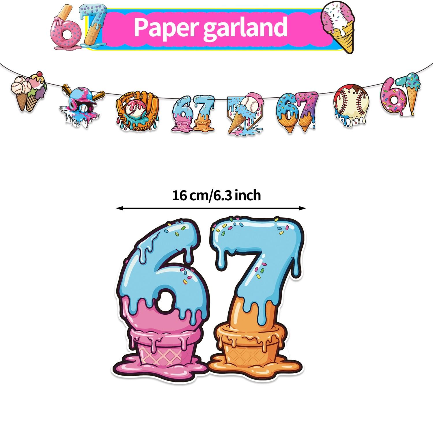 42-Piece Baseball Ice Cream Theme Birthday Party Decoration Set, Includes Banner, Cake Topper, Balloons, Backdrop, Invitation Cards
