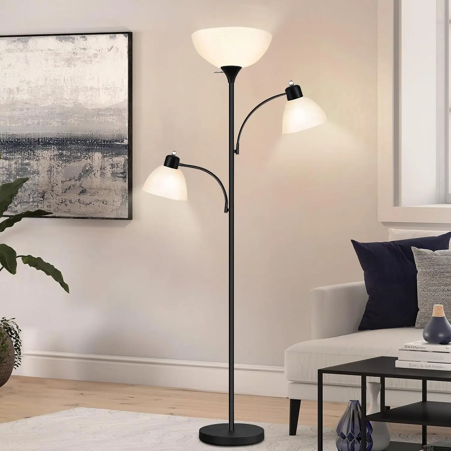 Floor Lamps for Living Room, 72" Tall Torchiere Floor Lamp with 8W Adjustable Reading Lights, Industrial Lamps for Living Room, Bedroom, Office, Black Tree Floor Lamp【3 Bulbs Included】