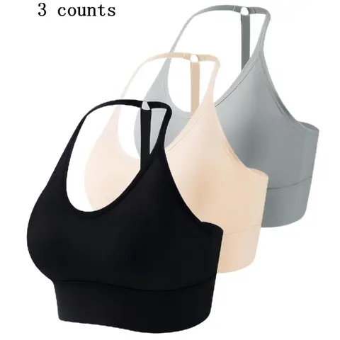 3-Pack/5-Pack Women's Halter Bra Set, Seamless Wireless Full-Coverage Bras with Detachable Pads and Adjustable Y-Straps, Sporty Basic Everyday Style