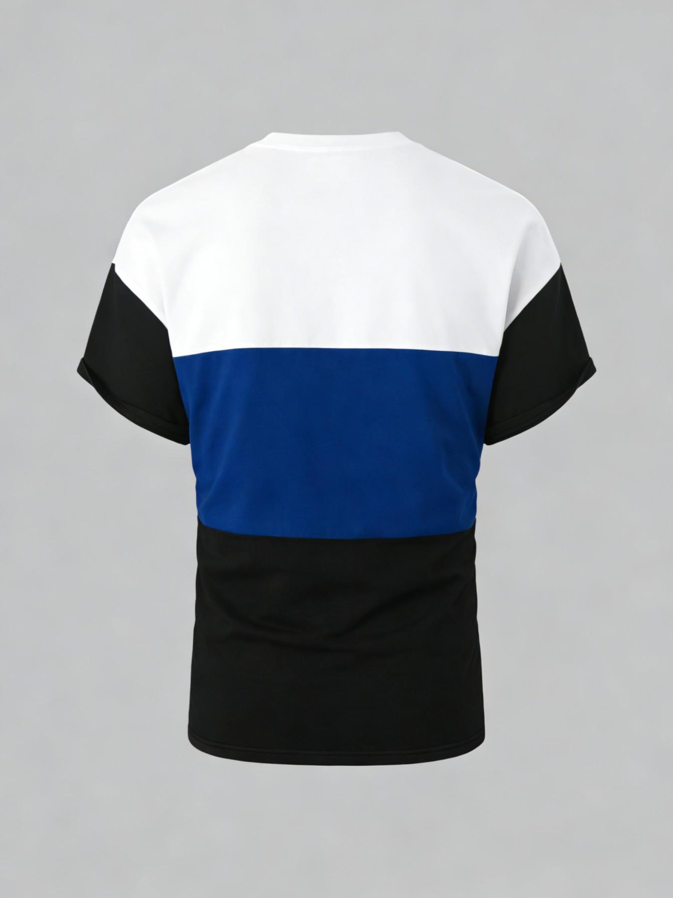 Men's Fashion Casual Colorblock T-Shirt, Simple Letter Print, Versatile and Stylish, Perfect for Daily Wear, Comfortable and Trendy