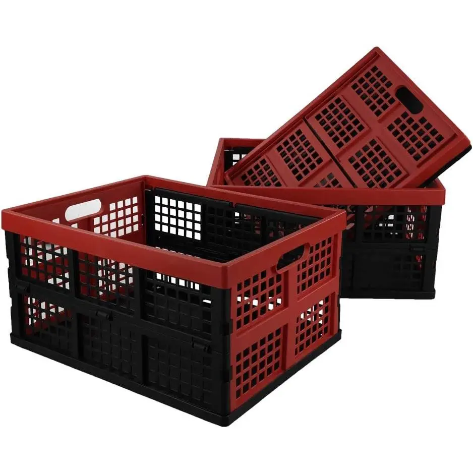34 Quart Collapsible Storage Bins, Stackable Milk Crate, 3 Packs