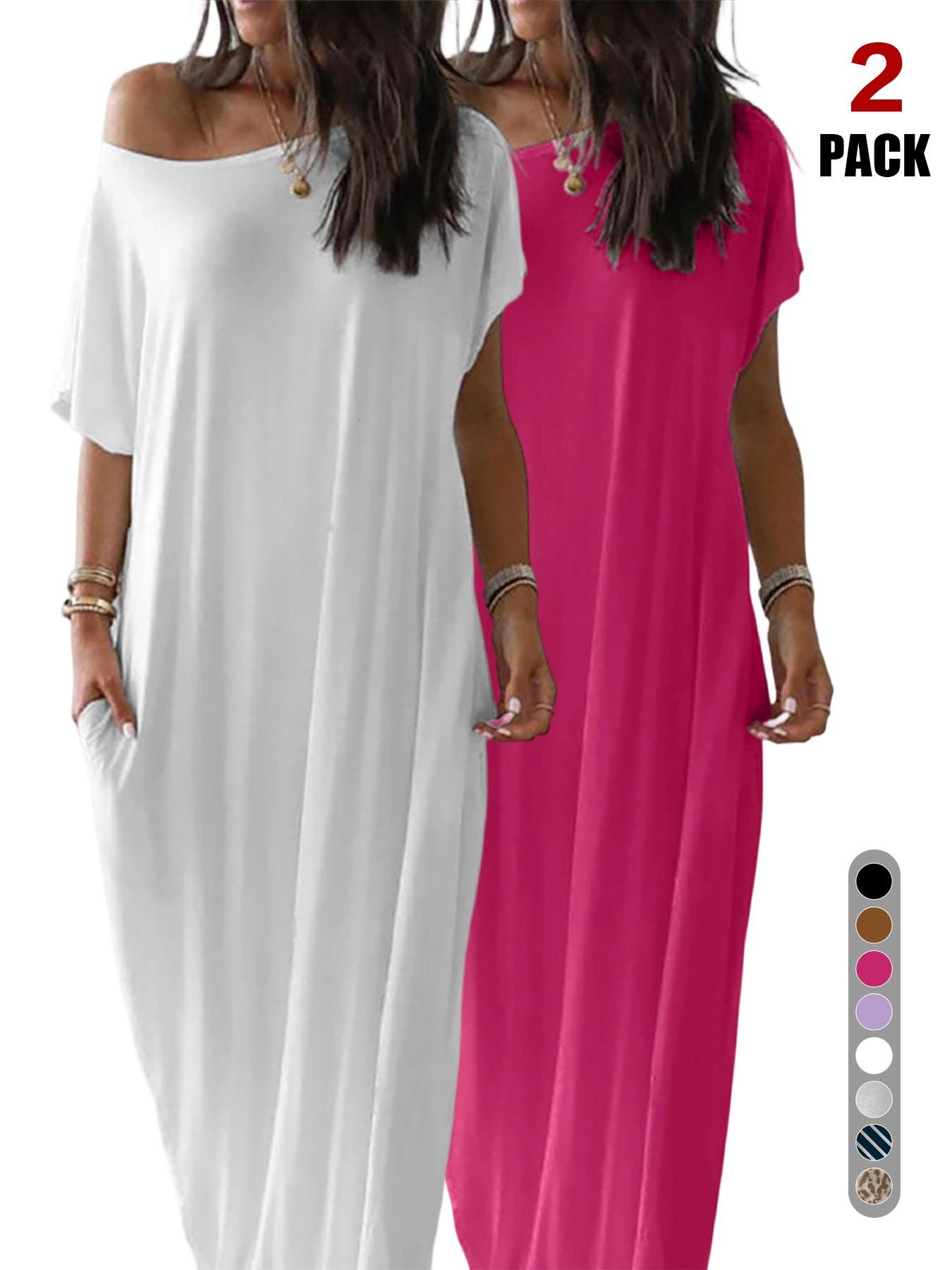 2026 Women's Solid Color Short Batwing Sleeve Loose Loungewear Dress, Soft Comfortable Casual Daily Wearing Nightdress, Versatile Ladies' Sleepwear for All Seasons