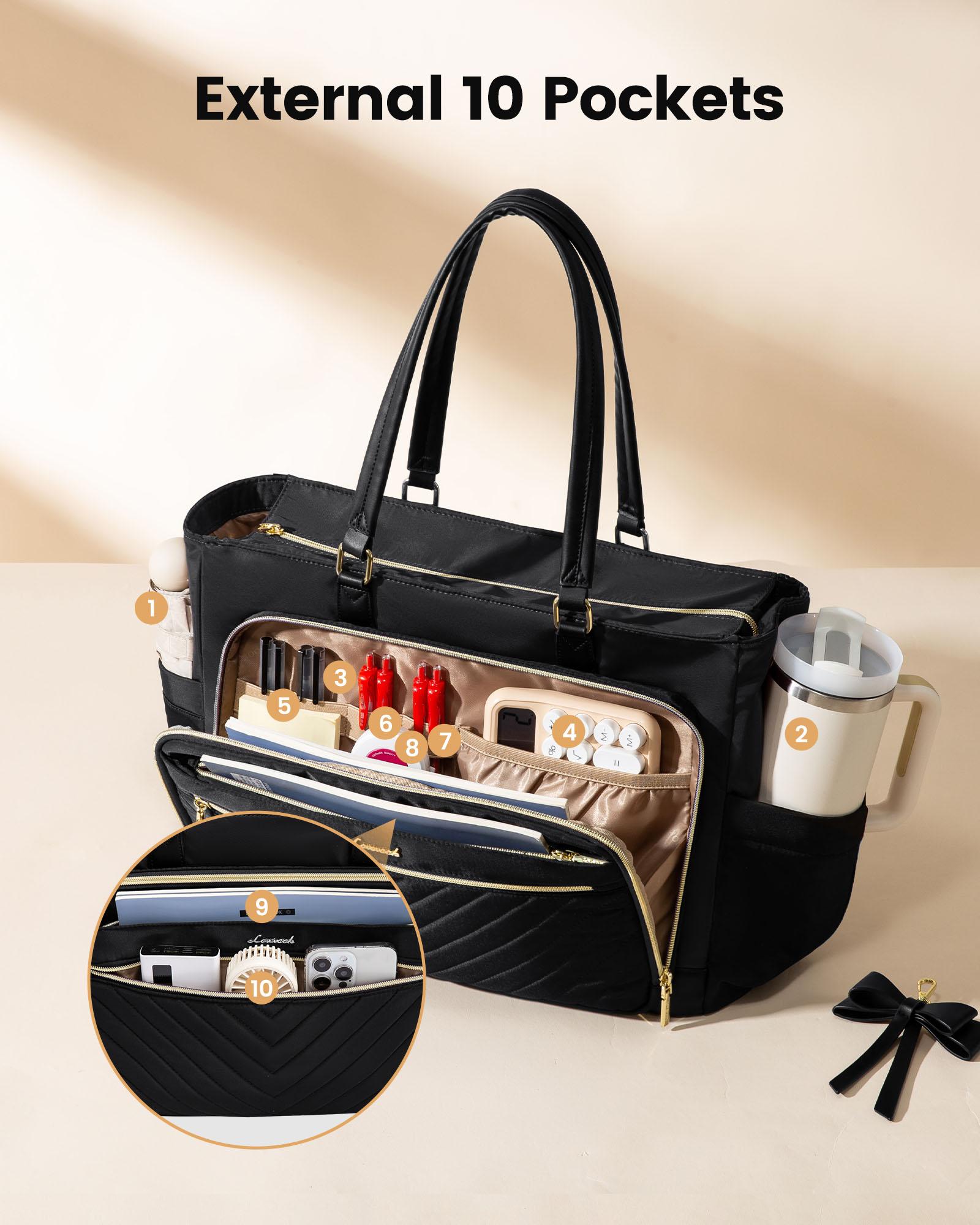 LOVEVOOK Lunch Tote Bag for Women,15.6 Inch&17.3 Inch Large Capacity Work Bag with Laptop Compartment, Teacher Tote Bag with Zipper, Handbag Insulated Bag Leakproof for Nurse, Office, College,SpringStatements