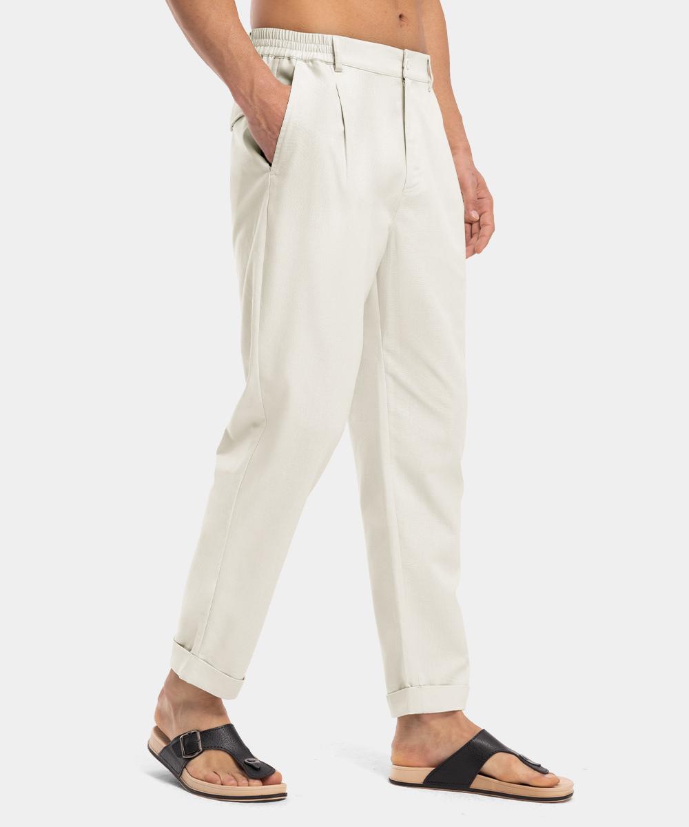 Gopune Men's Lightweight Casual Pants Slim Fit Cotton Linen Pants Elastic Waist Summer Beach with Pockets Menswear Trouser the Black Bottoms