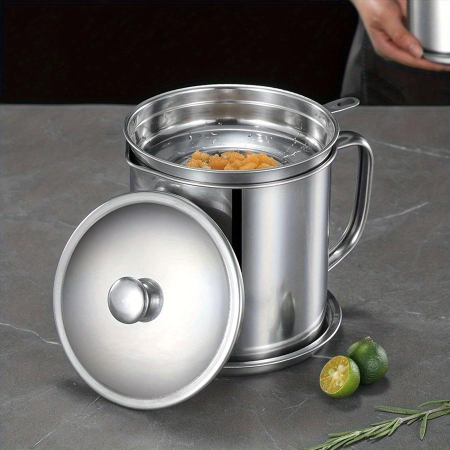 Stainless Steel Bacon Grease Container with Filter, Oil Filter Canister, Grease Storage Canister, Grease Canister Keeper with Lid for Kitchen Cooking, Kitchenware Stainless Steel