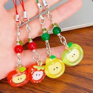 Red Green Apple Handmade Pendant Phone Chain Bead Hanging Ornament Camera Chain Cute Ins Girl Heart Key Chain Accessories