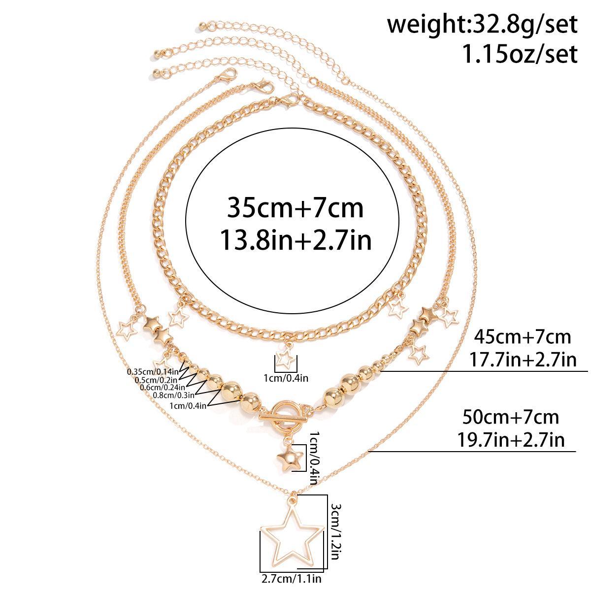 Multi-piece Hip Hop Star Pendant Necklace Set - Edgy Spicy Girl Style with Round Ball Metal Bead Chains, Fashion Chain Decorated Streetwear Jewelry for Nightclubs, Casual Daily Wear, Beaded Chains, Metal Beads