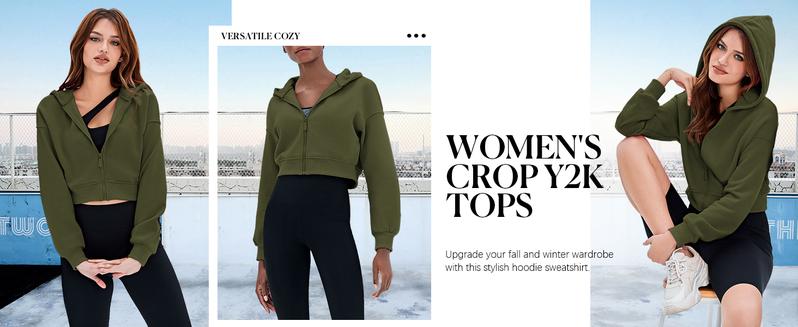 Fisoew Women's Cropped Zip Up Hoodie Sweatshirts Long Sleeve Casual Loose Y2K Pullover Tops Clothes Womenswear comfort hoodies