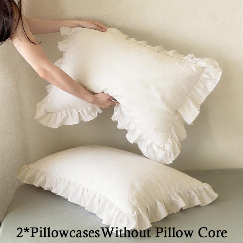 Solid Color Ruffle Pillowcase Set, Crafted with Raffle Detail, includes 2 Pillowcases Without Pillows, Soft and Comfortable Bedding Accessories