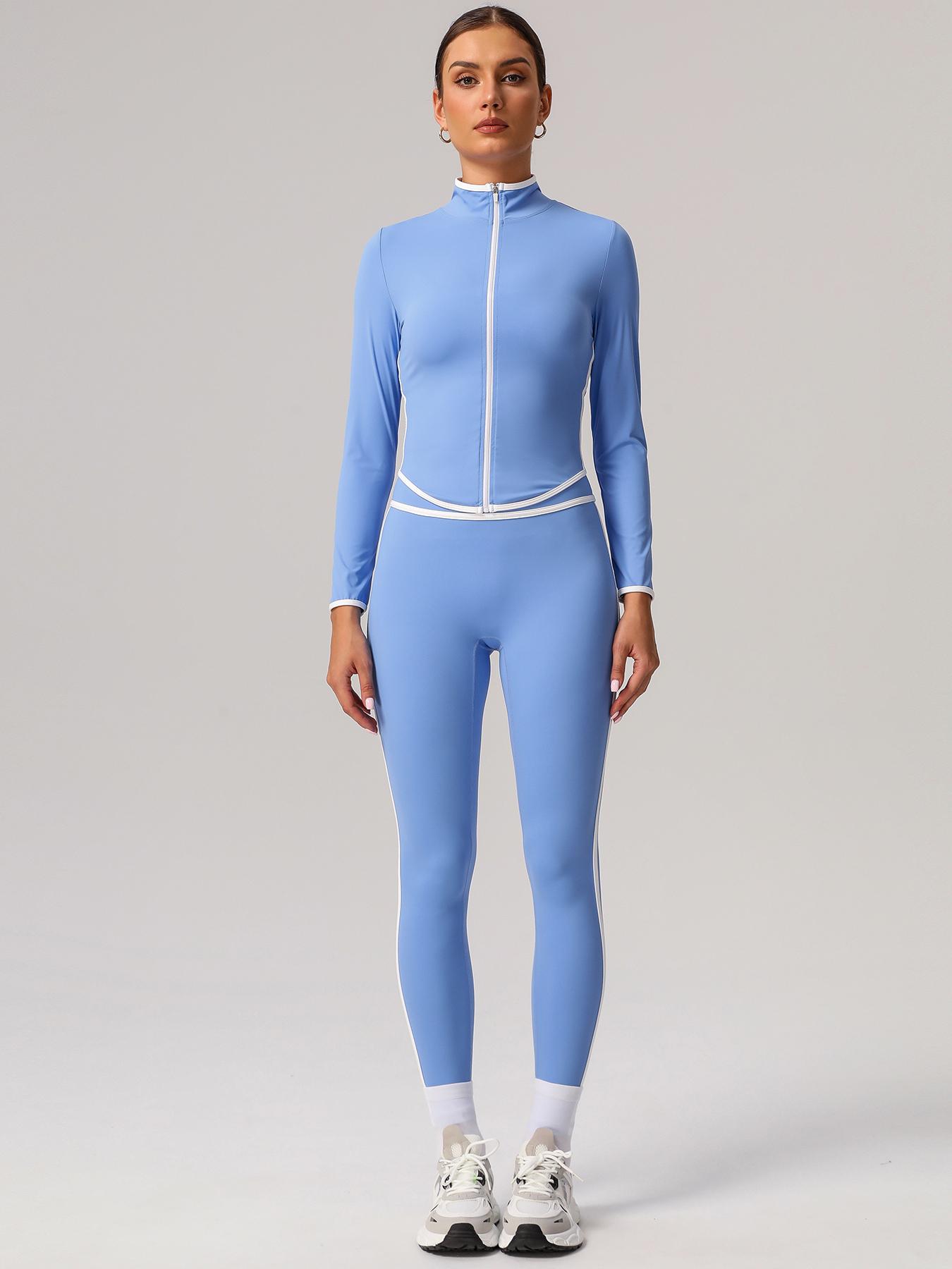 Women's Long Sleeve Crop Top & High Waist Leggings Sportswear Set, Comfy Breathable Sports Outfits for Yoga Gym Workout Running, Ladies Sportswear for All Seasons