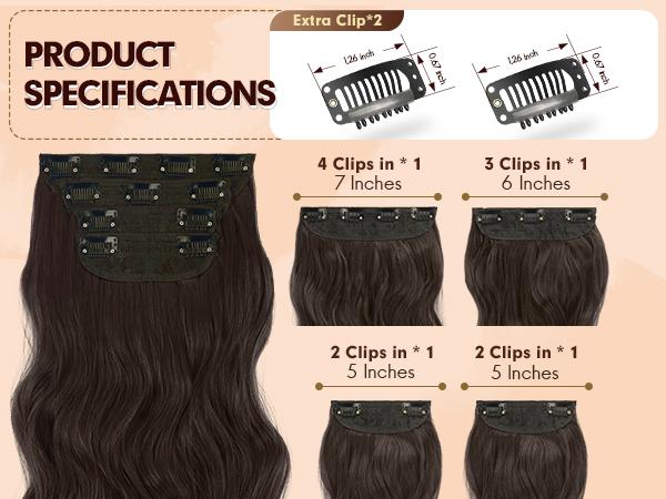 FESHFEN Clip in Hair Extensions - 4 PCS Long Wavy Thick Clip in Hairpieces Full Head Natural Soft Synthetic Hair Extension for Women