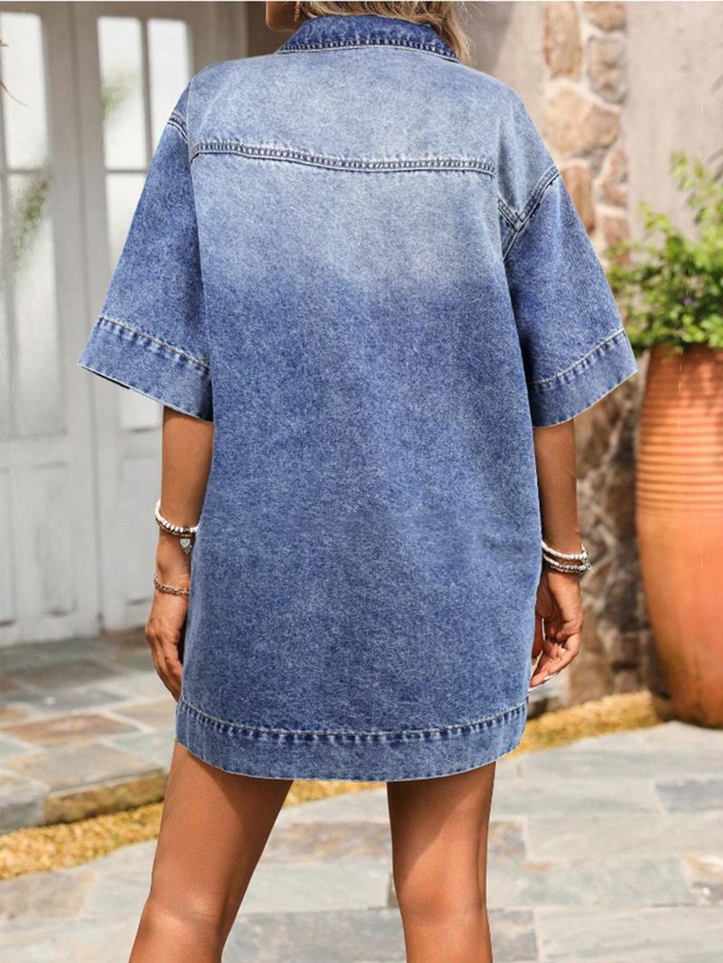 Women's  Ombre Print Denim Dress, Casual Fashion  Short Dress for Summer, Women's Dress for Daily Wear