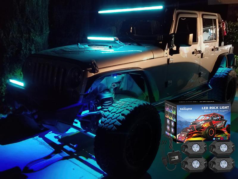 Nilight 4PCS RGB LED Rock Lights Kit – Multicolor Neon Underglow with Bluetooth App Control | Flashing & Music Sync Modes | IP68 Waterproof Wheel Well Lights for Truck ATV UTV RZR SUV dealsforyoudays car decor Nilight 4PCS RGB LED Rock Lights Kit – Multicolor Neon Underglow with Bluetooth App Control | Flashing & Music Sync Modes | IP68 Waterproof Wheel Well Lights for Truck ATV UTV RZR SUV dealsforyoudays car decor