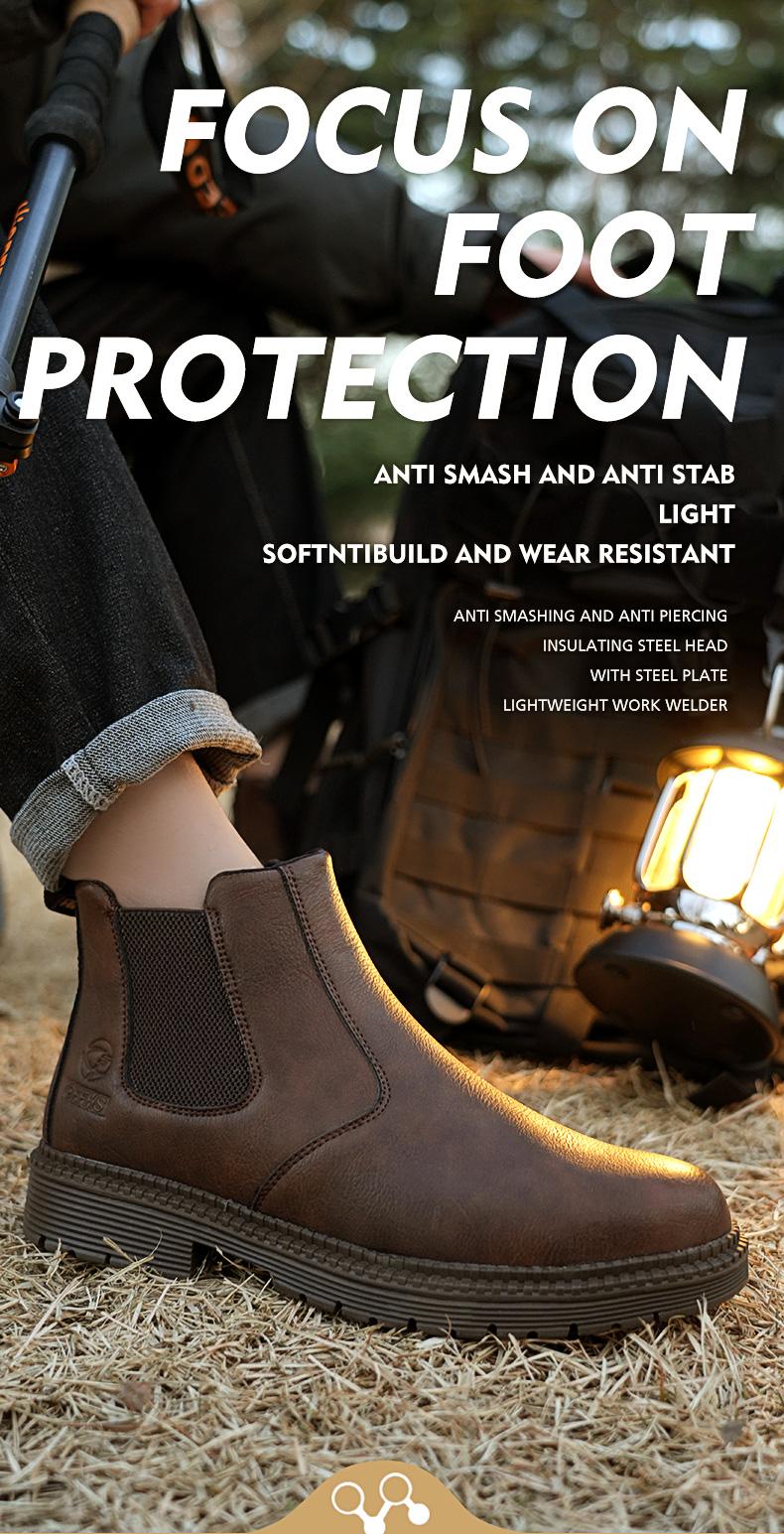 Splash-proof Smash-proof Puncture-proof Breathable Safety Shoes Lightweight Steel Toe Brown Non-slip Work Shoes for Women Footwear Bridal SpringStatements