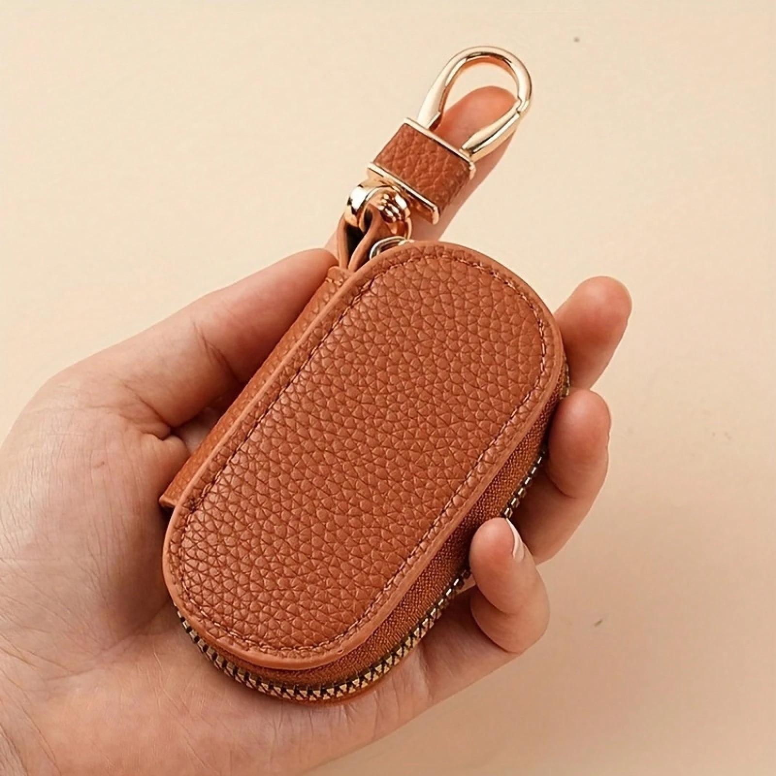 Women's Lychee Pattern Key Bag, Solid Color Design, Universal Fit, Large Capacity Storage, Ideal for Daily Use & Organizing Keys