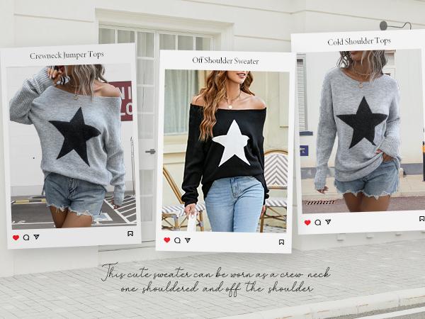 Blooming Jelly Off The Shoulder Knitted Sweaters Women's Cute Fall Tunic Tops Pullover Sweater