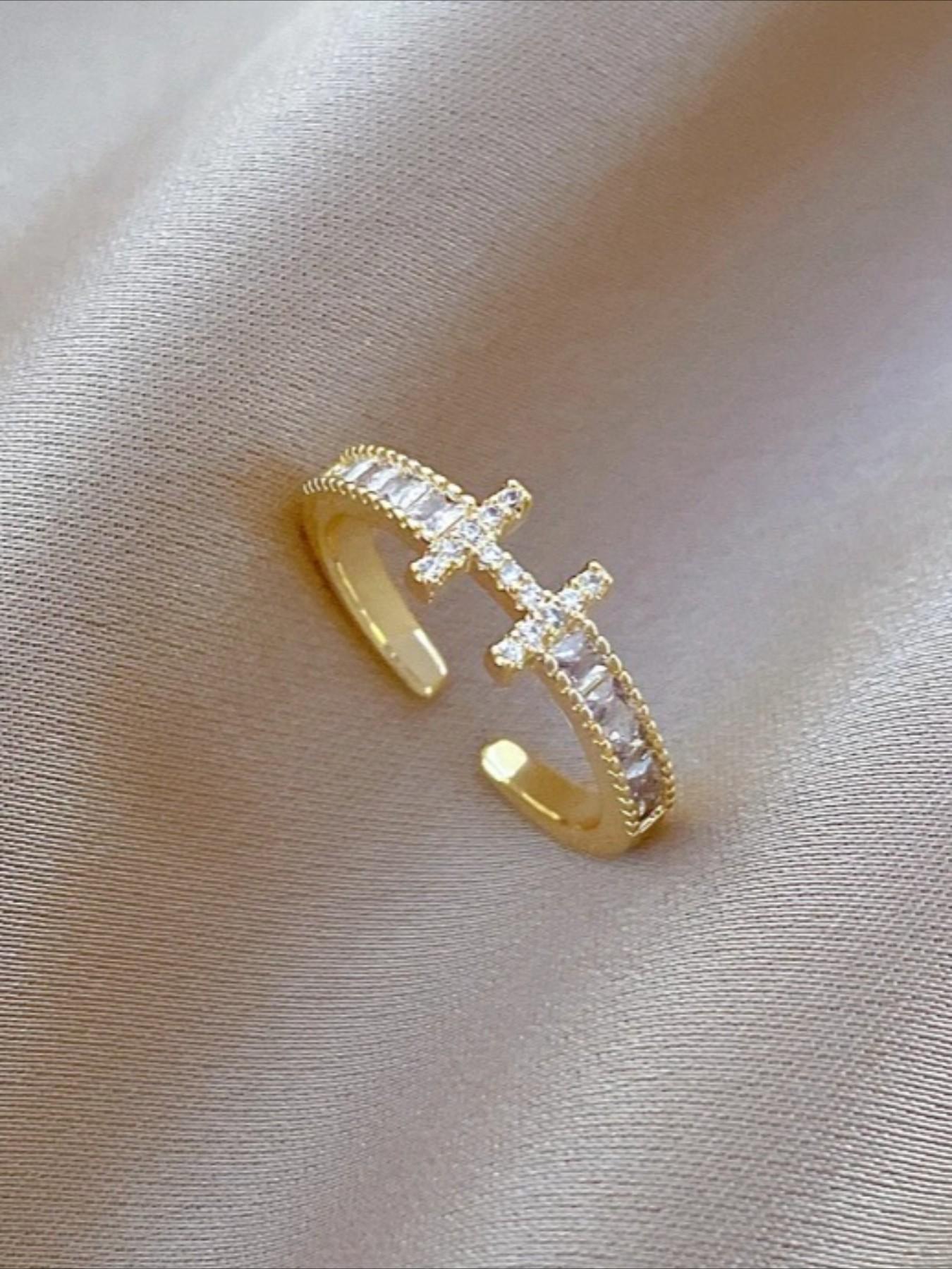 Elegant Copper Zirconia Open Ring for Women, Simple Style Daily Commute Accessory, Versatile Gift for Her, Gift Jewelry